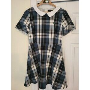 VTG ELAND Women’s Tartan Green Plaid Classic English School Girl Dress Size M/L